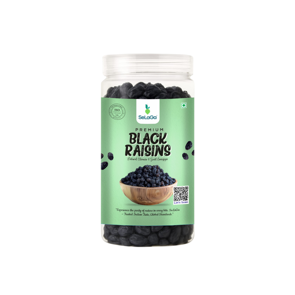 Untitled design (1) SeLaGa Premium Black Raisins (With Seeds) – Natural Sweetness, Iron-Rich Energy & Better Digestion | Premium Reusable Jar - Image 1