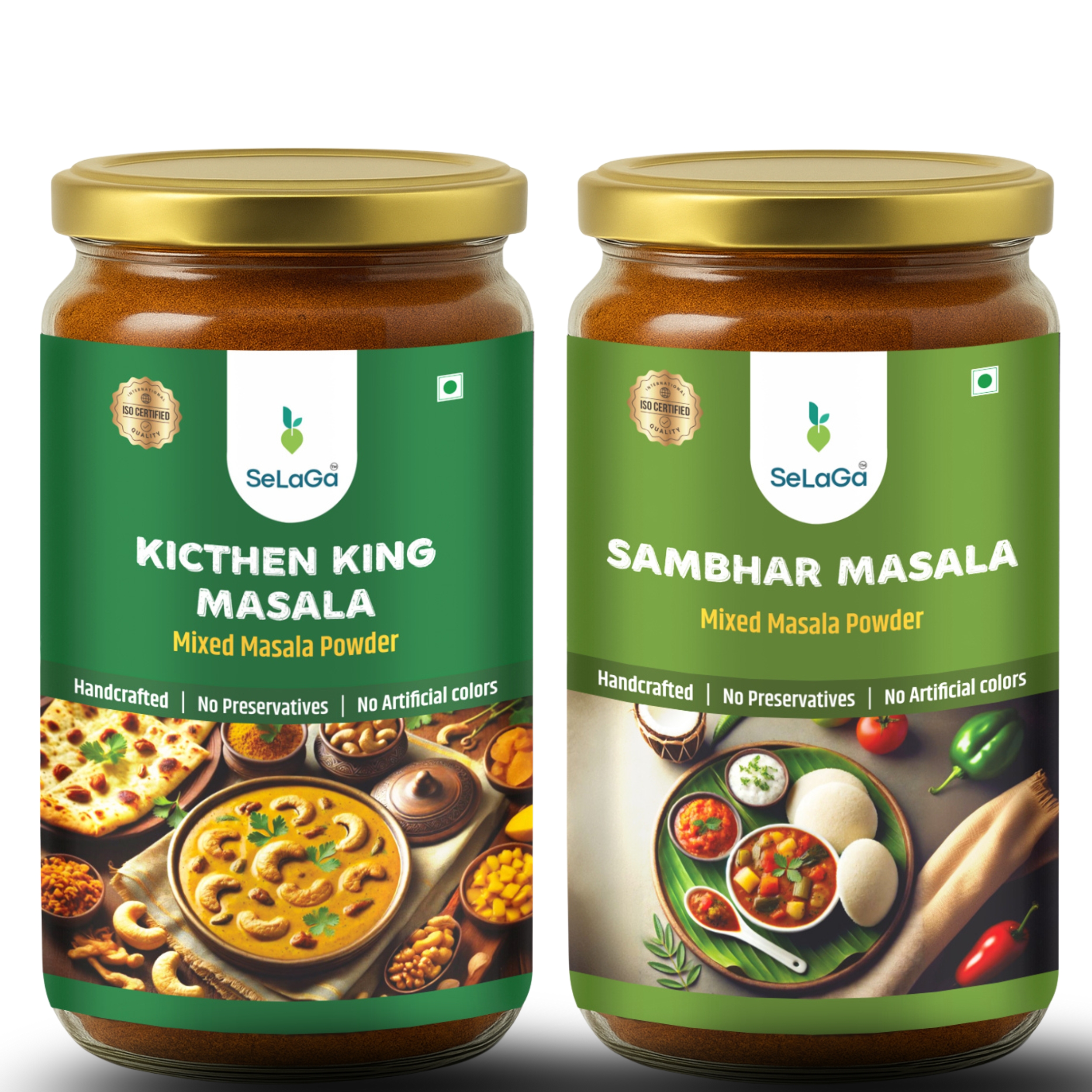 Untitled design (21) Selaga South Indian Masala Combo – Sambar Masala + Kitchen King Masala (2x100g Premium Glass Jar) | Authentic South Indian Flavors - Image 1