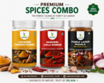 Selaga Premium 3-in-1 Masala Combo | Kashmiri Chilli, Kanda Lasun Masala & Lakadong Turmeric | 150g Each | 450g |
